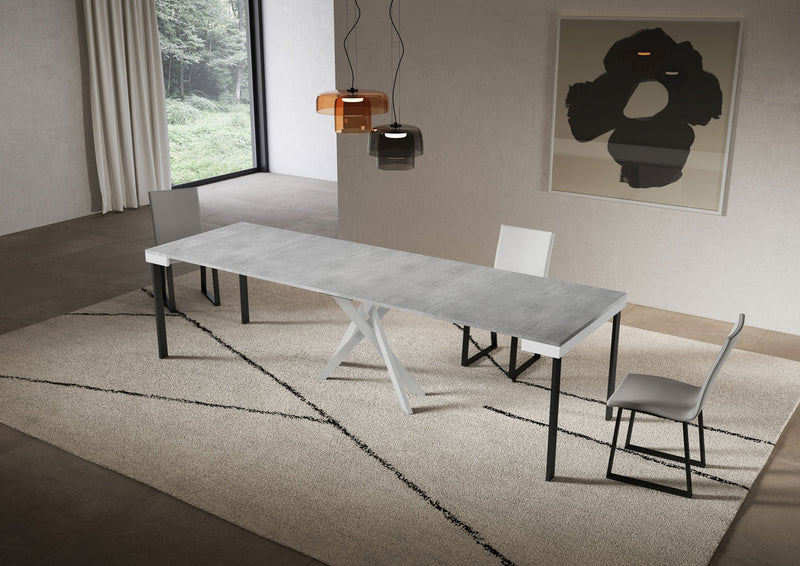 Consolle Allungabile 90-300x40x77 cm Saki Evolution Cemento Gambe Bianche 