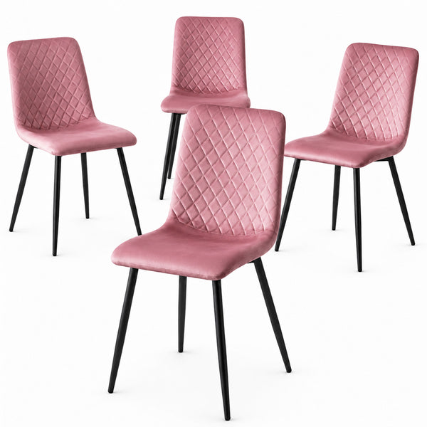 Set 4 Sedie Piedi Neri e Seduta Ergonomica con Rivestimento in Velluto Rosa acquista