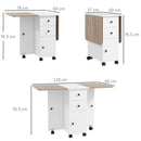 Tavolo Salvaspazio Pieghevole a Ribalta con 2 Cassetti e Armadietto 120x60x76,5 cm in Legno Bianco e Rovere      
