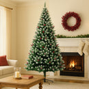 Albero di Natale Innevato Mingerl 210 cm 1288 Rami Super Folto con Pigne e Bacche Rosse in Metallo Verde      