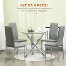 Set da Pranzo Tavolo Rotondo in Vetro e 4 Sedie in Similpelle Grigio