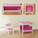 Set Tavolo con 2 Sedie per Bambini 3-8 Anni Tavolino con Scaffale in Legno MDF con Disegni a Cuori Rosa      