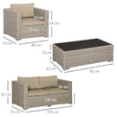 Set Salotto da Giardino Divano 2 Poltrone e Tavolino in Rattan Polietilene Cachi e Beige