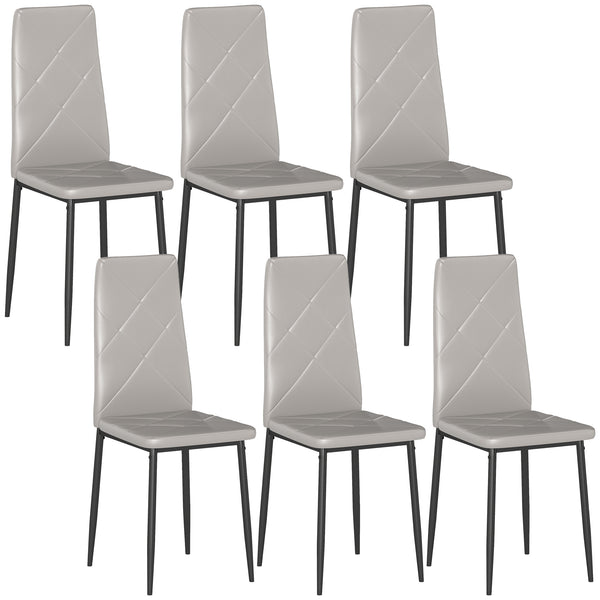 prezzo Set di 6 Sedie da Pranzo Moderne 41x50x97 cm con Schienale Alto in Finta Pelle e Acciaio Grigio