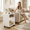 Mobile Porta Stampante 40x35x55 cm con Ruote a Freno e 2 Scomparti Aperti in Legno Bianco      