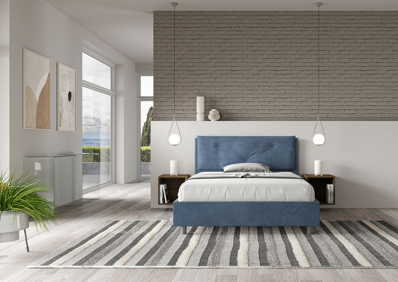 Letto Matrimoniale Francese Imbottito in Microfibra Appia Large Blu Varie Misure