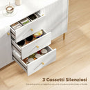 Credenza Moderna 120x39,1x76 cm con 3 Cassetti Silenziosi 2 Ripiani Regolabili 5 Gambe in Acciaio e MDF Bianco      