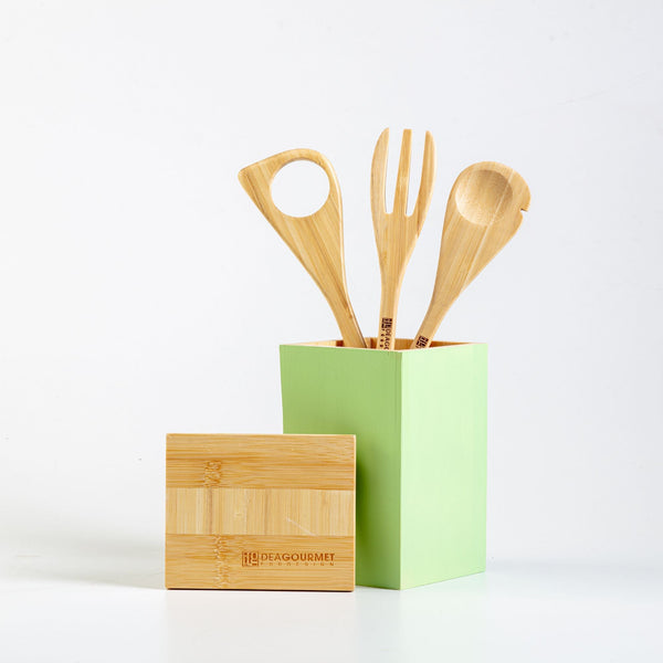 acquista Set de Cuisine Vert et Bois 4 Ustensiles