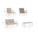 Set 4 Pezzi Salotto da Giardino con Divano 2 Poltrone e Tavolino in Alluminio e PP Konnor Rastin 