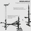 Panca Fitness 180x134x200 cm con Leg Press Squat Rack e Leg Extension in Acciaio e PU Nero e Argento      