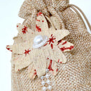 Set 24 Sacchetti per Confetti in Juta Beige con Fiore Perline e Laccio 14x11 cm