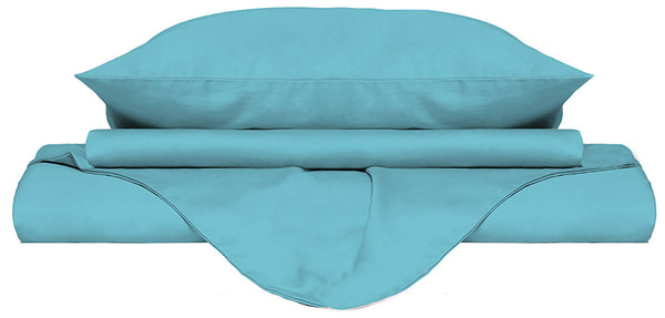 acquista Housse de Couette Double avec Sac et Taies d'Oreiller Uni Bleu Clair