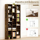 Libreria Moderna 89,5x23,5x181 cm con 21 Scomparti e 10 Ripiani Regolabili in Truciolato Marrone Rustico      
