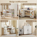 Tavolo da Cucito Pieghevole per Macchina da Cucire con Ripiani 20 Pioli Ruote con Blocco Bianco      