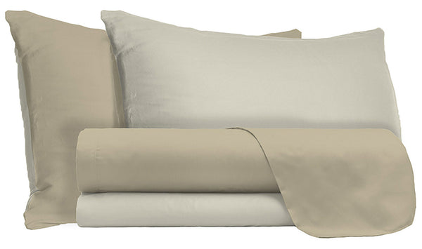 sconto Lot de Draps de Dessus et Taies d'Oreiller Réversibles Taupe/Crème