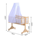 Culla Lettino a Dondolo per Neonati in Legno Naturale con Zanzariera e Biancheria da Letto 