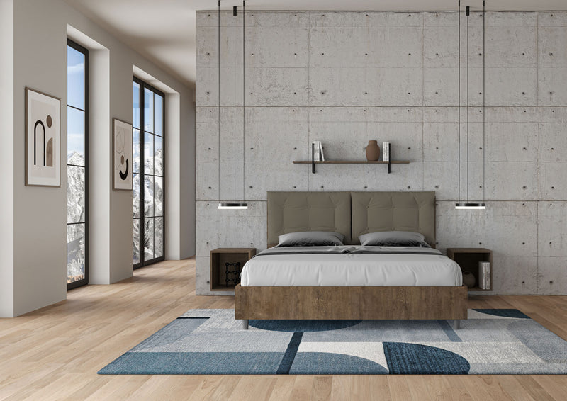 Letto Matrimoniale con Alzata Comoda Struttura Noce con Cuscini in Similpelle Annalisa Cappuccino Varie Misure