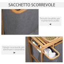 Cesto Portabiancheria 3 Scomparti Estraibili 50x32x69,7 cm in Tessuto e Bambù