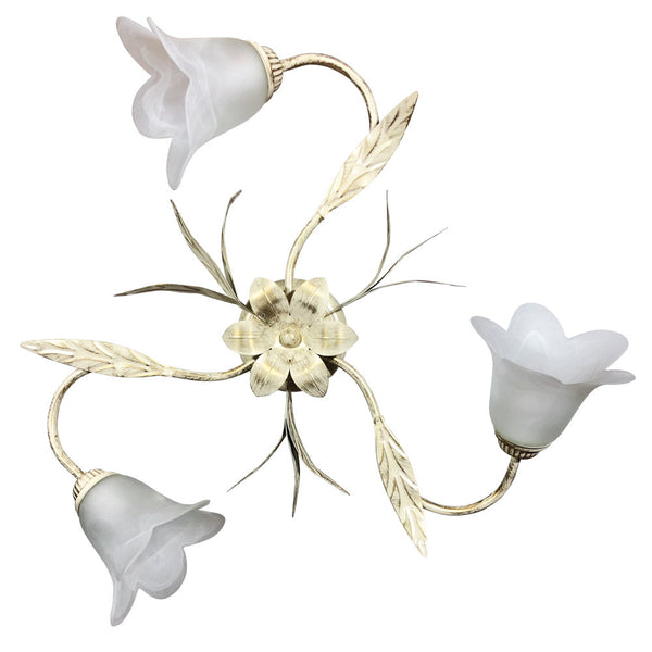 Plafonnier 3xE14 Ivoire Cadre Doré Verre Éponge Blanc E-Energy Amelia online