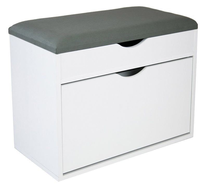 Scarpiera Panca con Scomparto e Cuscino 60x30x50 cm in PB e Carta Bianco