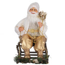 Pupazzo Babbo Natale H60 cm con Slitta e Led in Stoffa Oro e Bianco