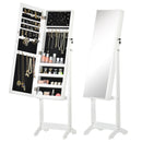 Specchio con Armadietto Portagioielli da Terra 46x36,5x151,5 cm con Serratura e Organizer in MDF Bianco  