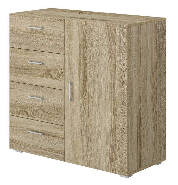 Commode 4 tiroirs avec porte 90x41x87 cm en MDF Chêne acquista