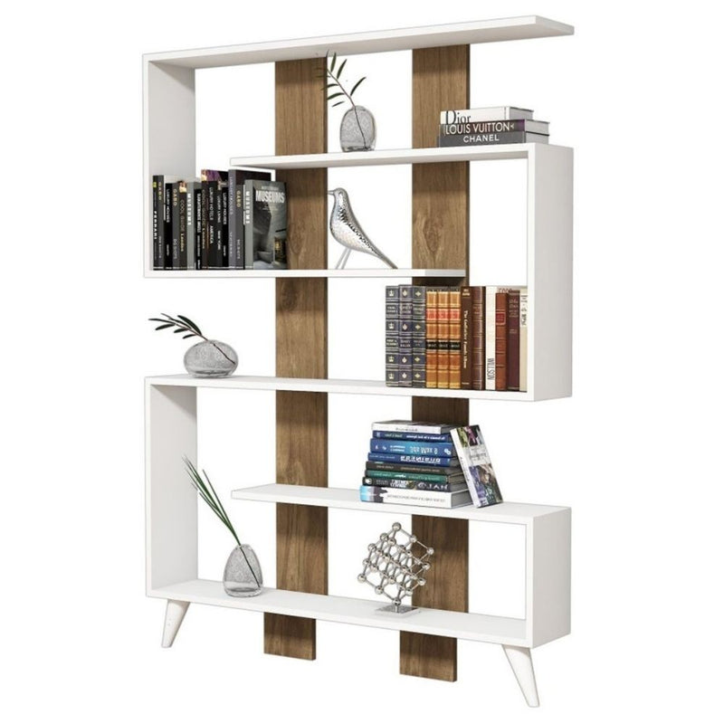 Libreria 120x164h cm Jane bianca particolari noce