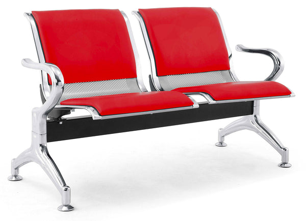 Banc de Bureau pour Salle d'Attente 2 Places avec Coussin en Acier et Simili Cuir Argenté/Rouge acquista