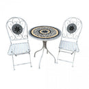Set Tavolino + 2 Sedie con Mosaico in Metallo Bianco Antico