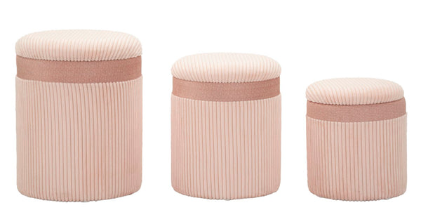 prezzo Puff con Contenitore Cortina Rosa Set 3 Pz Ø40,5x49,5 cm - Ø35x42 cm - Ø31x38 cm in MDF e Spugna e Poliestere Rosa