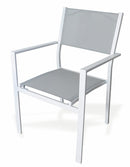 Sedia da Giardino in Acciaio e Textilene con Braccioli Soriani Bianca e Grigia