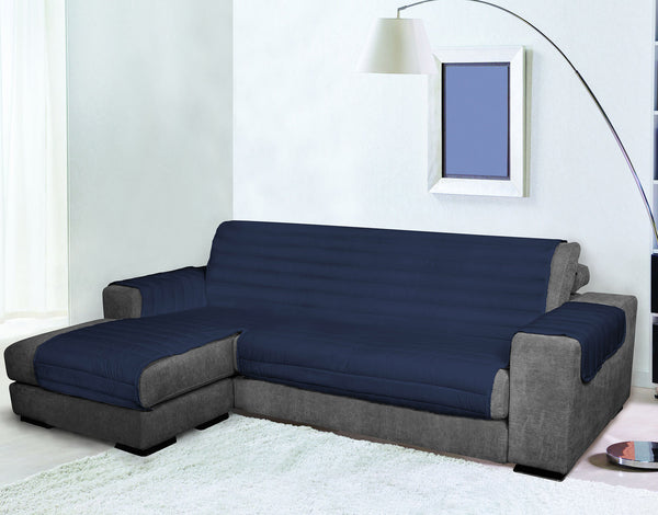 Housse de canapé matelassée avec siège péninsule gauche en microfibre bleu foncé différentes tailles acquista