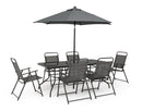 Set  da Giardino con Tavolo Ombrellone e 6 Sedie in Acciaio Pompei Antracite