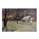 Quadro con led legno casa innevata multicolor rettangolare cm 60x40xh1,8