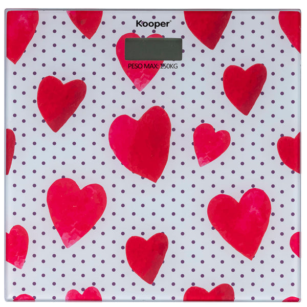 prezzo Pèse Personne Electronique Max 150 Kg en Verre Kooper Blanc avec Coeurs