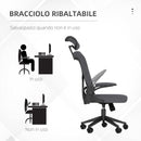 Sedia Poltrona Direzionale da Ufficio 65x64x120-130 cm in Tessuto a Rete Grigio Scuro