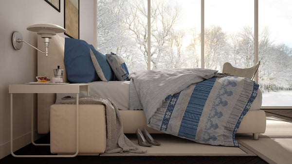 Housse de couette avec taies d'oreiller imprimées Athena Rudolph Bleu clair Différentes tailles sconto