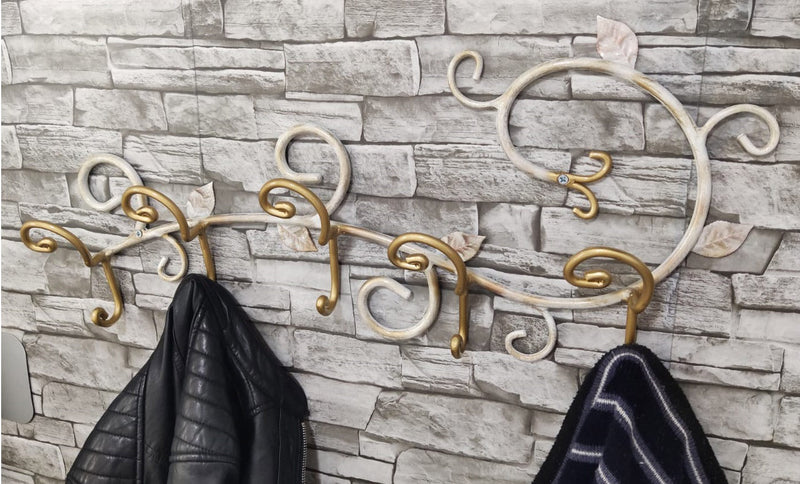 Appendiabiti da Parete 60x33 cm in Ferro Battuto Bianco