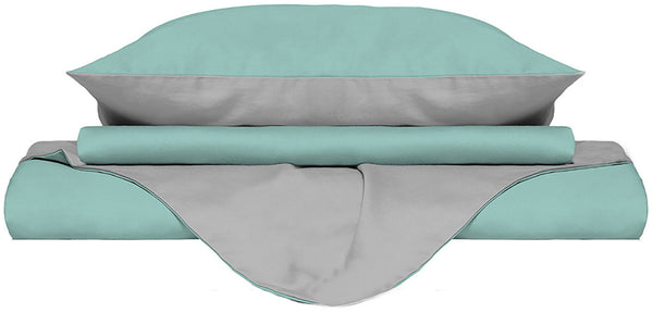 sconto Housse de couette avec sac et taies d'oreiller réversibles Aqua Green/Light Grey