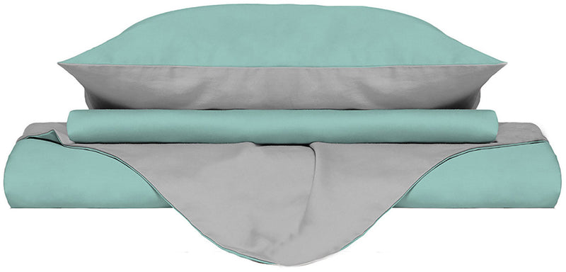 Copripiumino con Sacco e Federe Doubleface Verde Acqua\/Grigio Chiaro