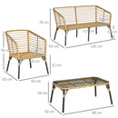 Set da Giardino 4 Pezzi con 2 Sedie Divano e Tavolino in Rattan PE e Acciaio Marrone Nero e Grigio   