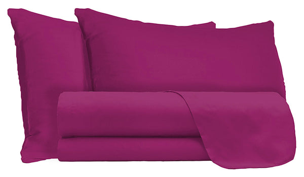 Ensemble de draps doubles dessus et dessous et taies d'oreiller de couleur unie fuchsia sconto