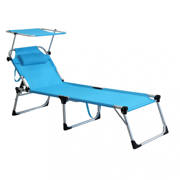 prezzo Transat de jardin 215x71x37 h cm en textilène bleu clair