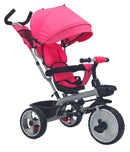 Triciclo Passeggino con Seggiolino Reversibile per Bambini con Parasole Fuxia