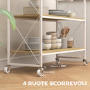 Carrello Portavivande a 4 Livelli 96,5x38x96,7 cm con Portabottiglie in Legno e Metallo Bianco  