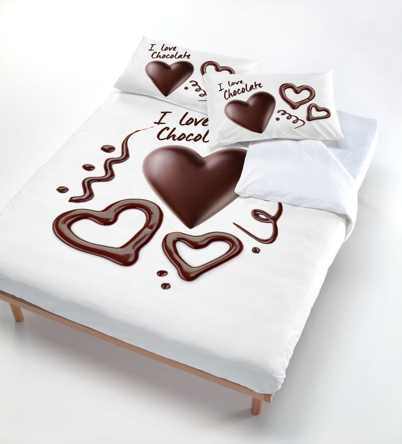 Copripiumino con Stampa sul Sacco e Federe Cuore di Cioccolato Singolo