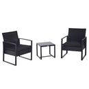 Set Tavolino e 2 Sedie da giardino in Rattan Sintetico con Cuscini Nero 