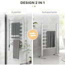 Scaldasalviette Elettrico da Terra o Parete 53x35x90 cm 150W con 8 Barre e Timer 2-4 Ore in Alluminio Argento      