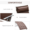 Lettino Prendisole Relax Reclinabile Pieghevole Telaio in Metallo Marrone 137x63.5x100.5 cm